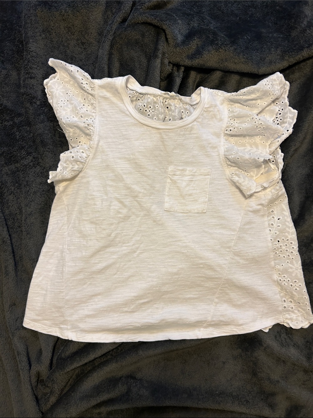 Girls White Eyelet Sleeve Cotton Top